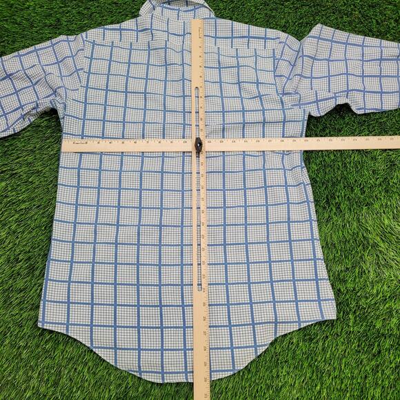 Vintage 70s Disco Checkered Button Shirt Medium 20x30 Blue - Picture 5 of 11